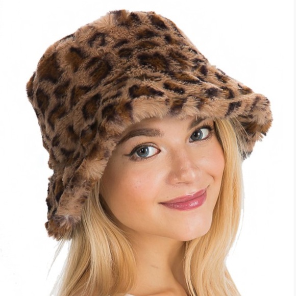 NEW Best Gift Leopard Faux Fur Bucket Winter Hat - Picture 5 of 7